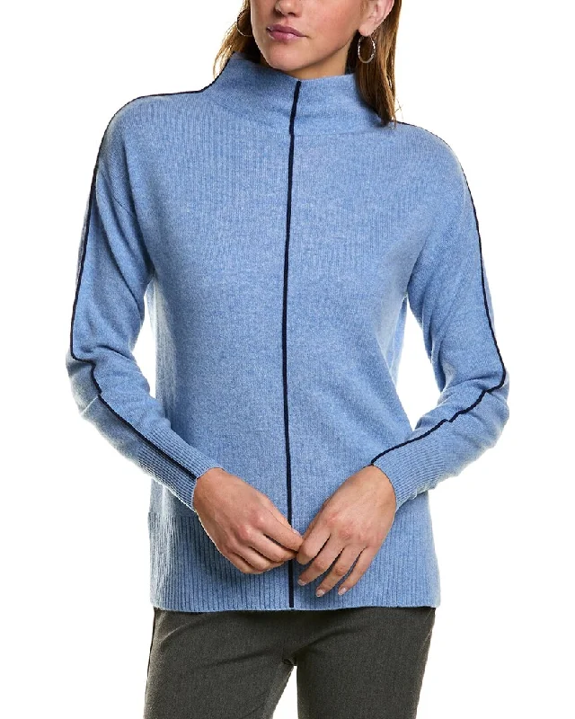 InCashmere Tipped Mock Neck Cashmere Sweater Notch Collar Peter Pan Collar Cowl Neck