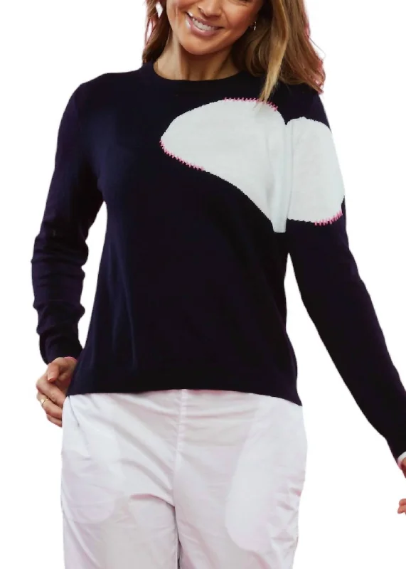 Kelly Heart Sweater In Navy Cashmere Blend Cotton Blend Poly Blend