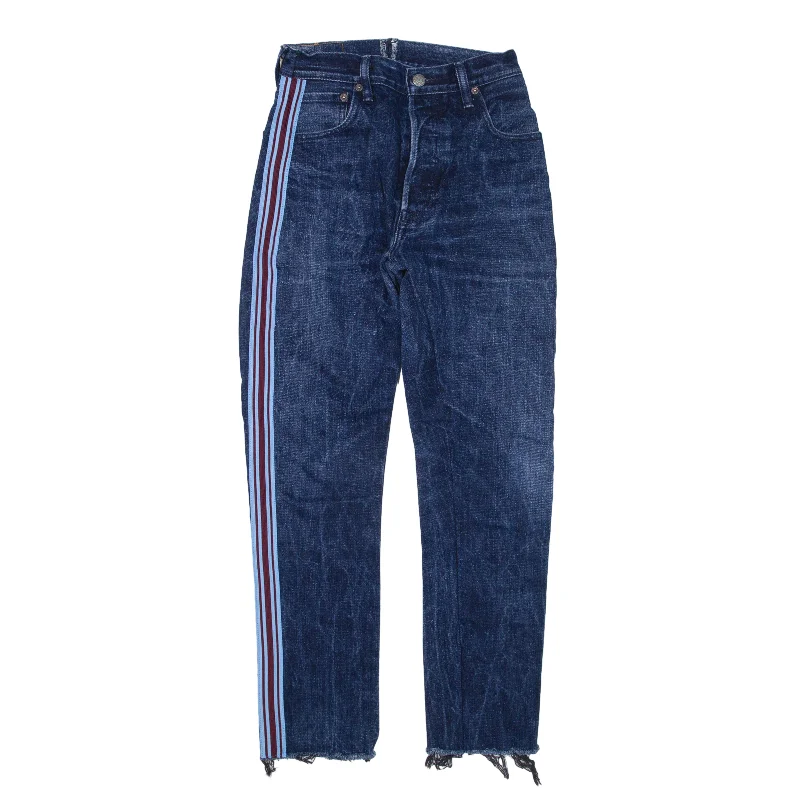 LEVI'S Customised 501 Jeans Blue Denim Regular Straight Womens W22 L26 Fashionable White Denim Jeans