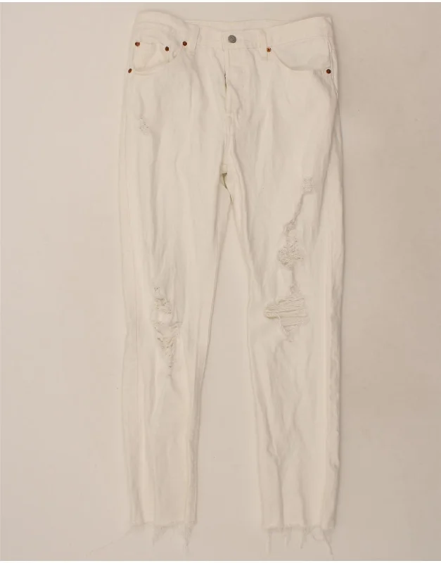 LEVI'S Womens 501 Distressed Straight Jeans W31 L32 White Cotton Trendy Plus Size Jeans