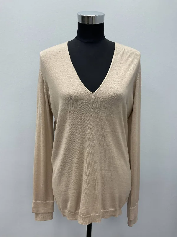 Nude Vneck Wool/cashmere Sweater Handmade Hand-knitted Hand-woven