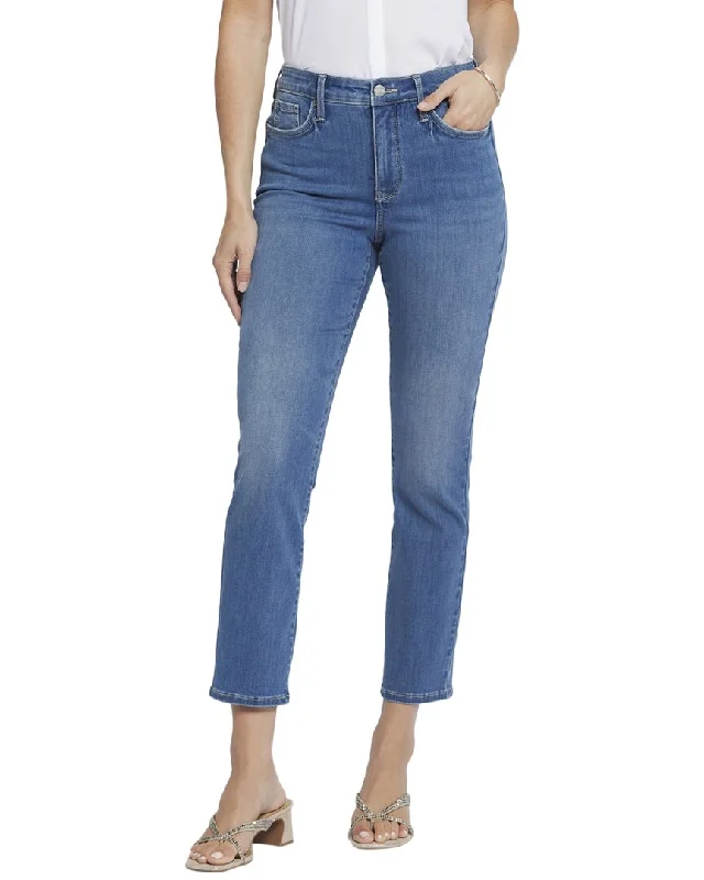 NYDJ Sheri Bluewater Ankle Crop Jean Comfortable Distressed Straight-Leg Jeans