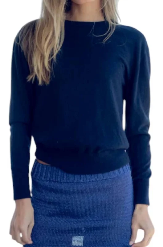 Paper Thin Cashmere Sweater In Navy Print Jacquard Patchwork