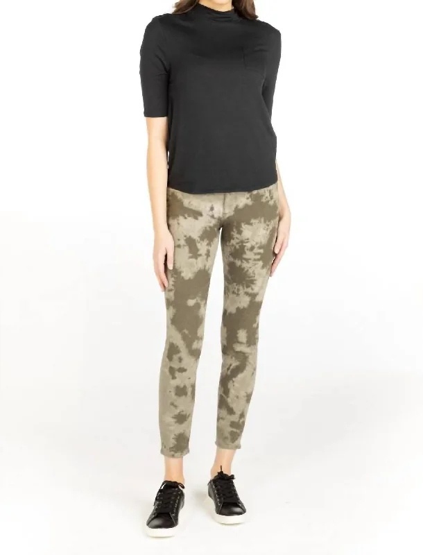 Printed Skinny Jeans In Olive Green Comfortable Flare Leg Jeans