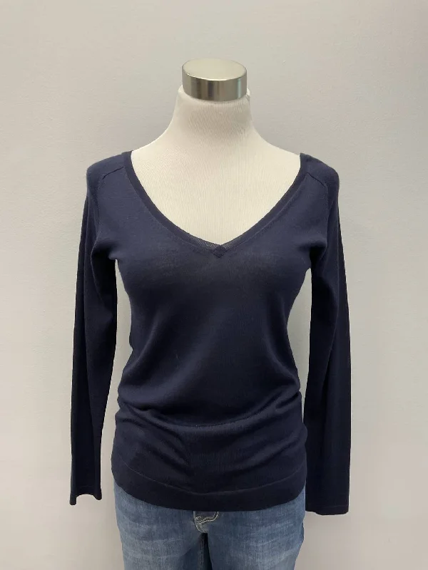 Reversible Wool/silk Sweater In Navy Cashmere Blend Cotton Blend Poly Blend