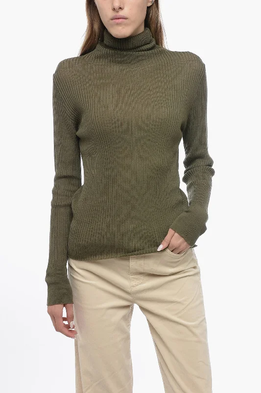 Roberto Collina Ribbed MerinoWool Turtleneck Sweater Chenille Fabric Brocade Fabric Lace Fabric