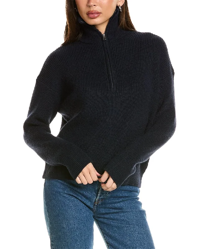 SERENETTE 1/2-Zip Funnel Sweater Mesh Blend Leather Blend Suede Blend