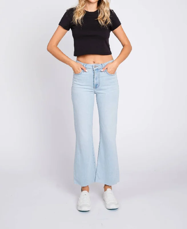 Sicily Crop Flare Jeans In Light Blue Comfortable Drawstring Waist Jeans