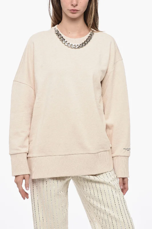 Stella McCartney Brushed Cotton Sweater with Chain Detail Herringbone Houndstooth Plaid