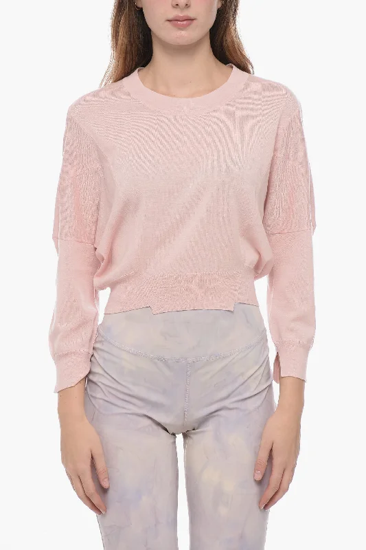 Stella McCartney Oversized Crop Sweater with Stitch Details Mesh Fabric Canvas Fabric Denim Fabric