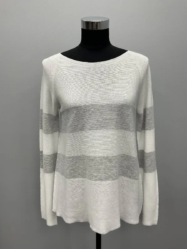 Striped Cotton Sweater In White/grey Anti-Pilling Anti-Shrink Durable