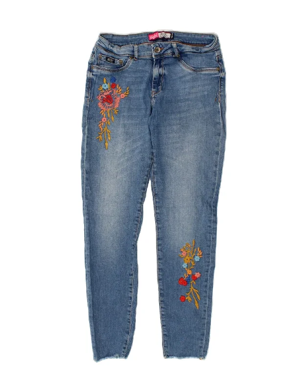 SUPERDRY Womens Alexa Graphic Jegging Jeans W30 L30 Blue Floral Cotton Trendy Wide-Legged High-Waist Jeans