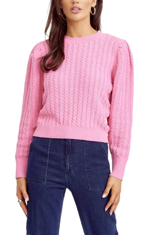 Suzane Puff Sleeve Sweater In Pink Open Front Closed Front Wrap Front