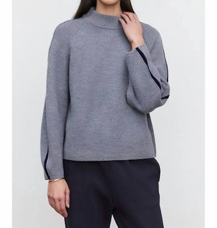 Teagan Sweater In Heather Grey/navy Wool Sweater Cotton Sweater Cashmere Sweater