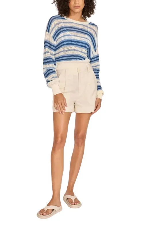 Tobi Sweater In Marina Blue Stripe Zippered Buttoned Snapped