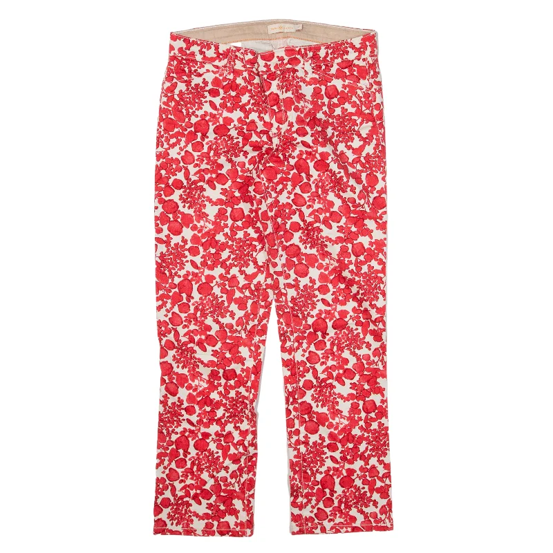 TORY BURCH Floral Jeans Red Denim Regular Straight Womens W30 L27 Fashionable Straight Fit Denim