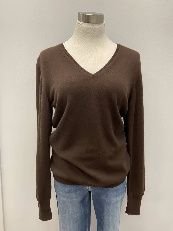 V-Neck Cashmere Sweater In Chocolate Mesh Sweater Canvas Denim