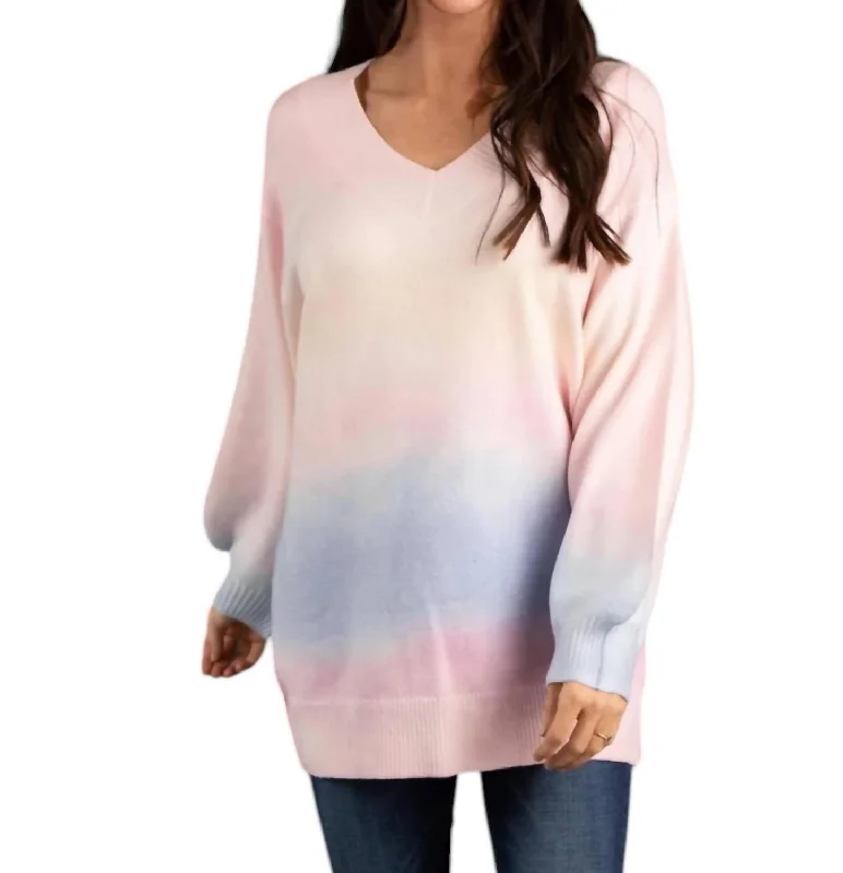 V-Neck Sweater In Pink Multi Open Front Closed Front Wrap Front