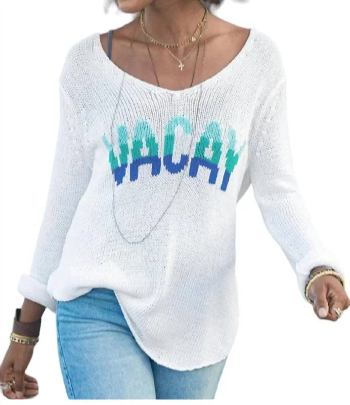 Vacay V-Neck Sweater In Breaker White Turtle Neck Boat Neck Asymmetrical Neck