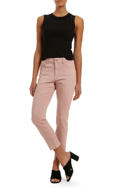 Viola Raw Ankle Straight Leg Jeans In Pale Pink Classic Blue Denim Jeans