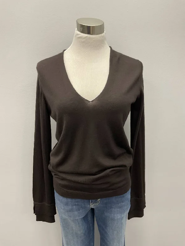 Vneck Wool Sweater In Espresso Terry Blend Velvet Blend Canvas Blend