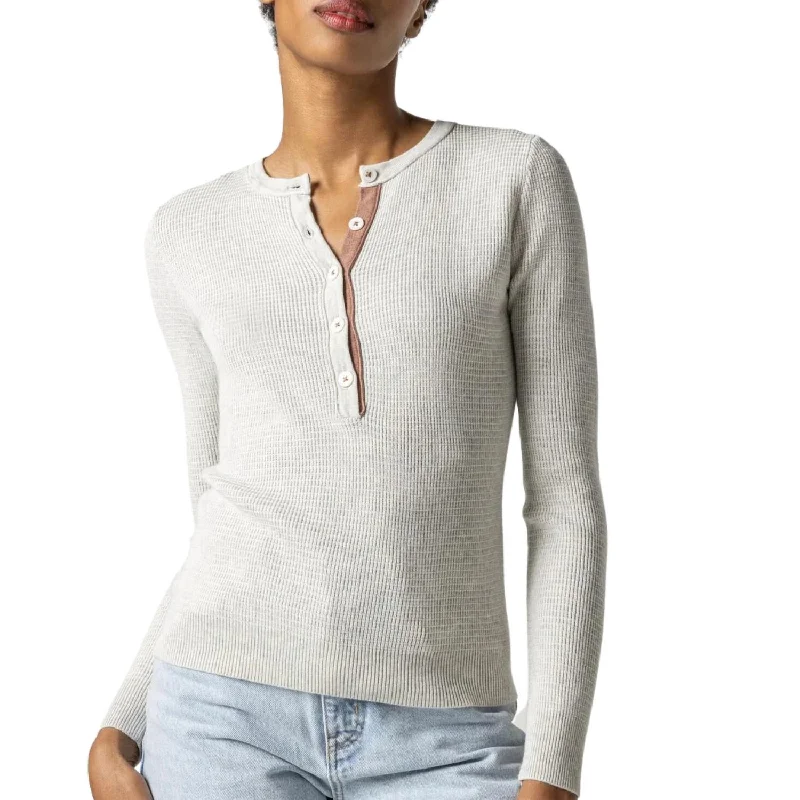 Waffle Henley Sweater In Gardenia Boxy Sweater Fitted Sweater A-Line