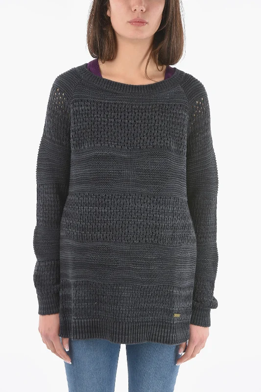 Woolrich Perforated Crew-Neck Sweater with Side Split-Hem Casual Formal Business