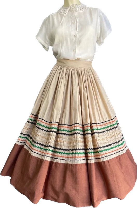 1950s Rick-Rack Browns Patio Skirt ~Circle~        w28 tiered skirt playful