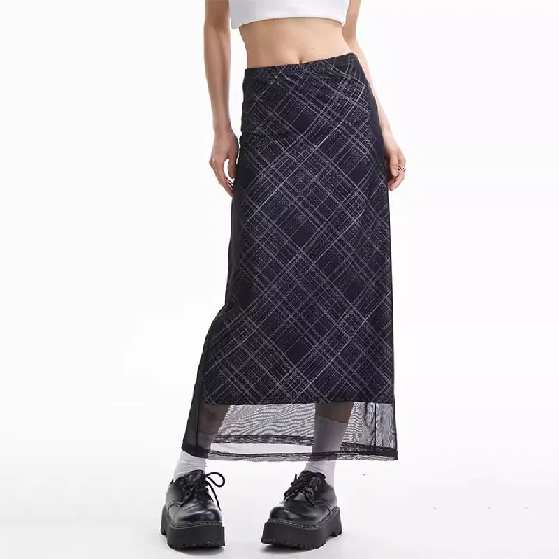 Less Conversation Plaid Maxi Skirt silk skirt sleek