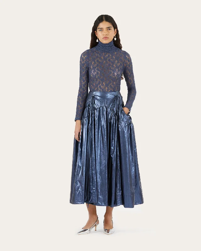 Anika Skirt Lamé Metallic Navy silk skirt lustrous