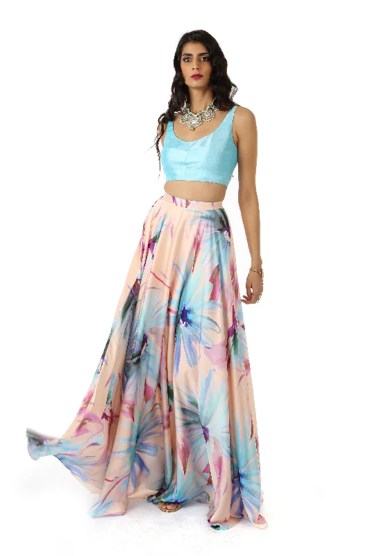 ANISHA Watercolor Satin Skirt linen skirt airy