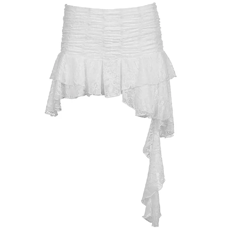 Asymmetrical White Lace Skirt silk skirt lustrous