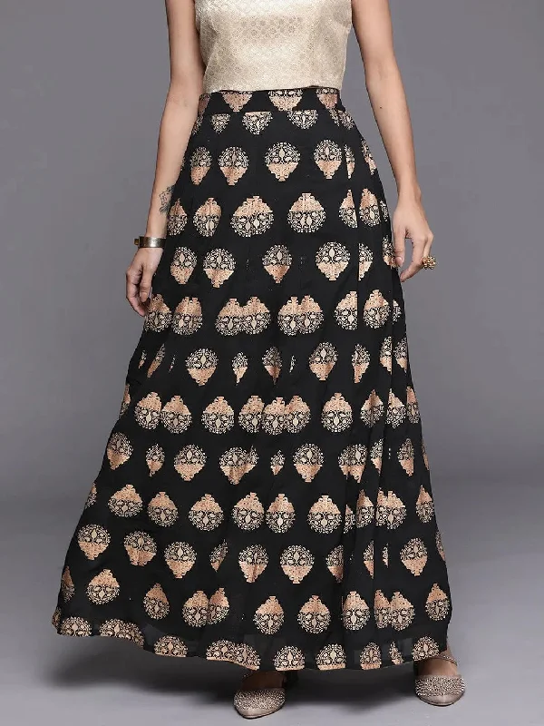 Black Printed Georgette Skirt leather skirt sleek