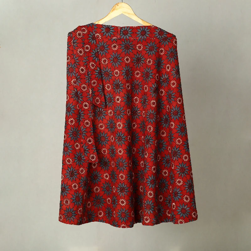 Red - Block Print Cotton Wrap Around Ajrakh Skirt 12 cashmere skirt plush