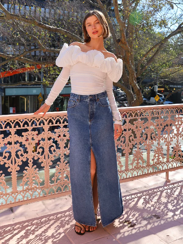 Camilla and Marc Kennedy Denim Skirt in Classic Blue zip skirt side