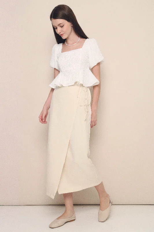 Carter Wrap Tie Skirt Ecru cashmere skirt rich