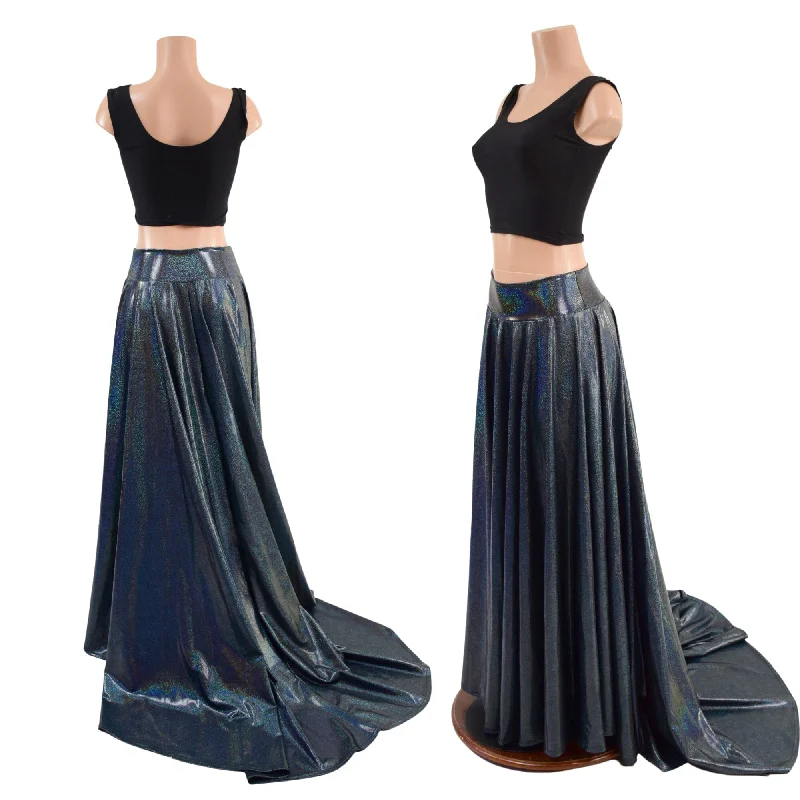 Circle Cut Maxi Skirt with Puddle Train asymmetrical skirt cut