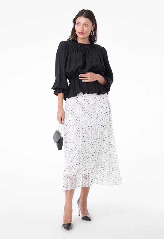 Dotted Pleated Skirt wool skirt sturdy