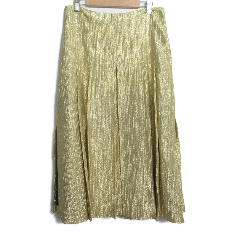 Fendi Wool Long Skirt 40 Gold ribbed skirt waist