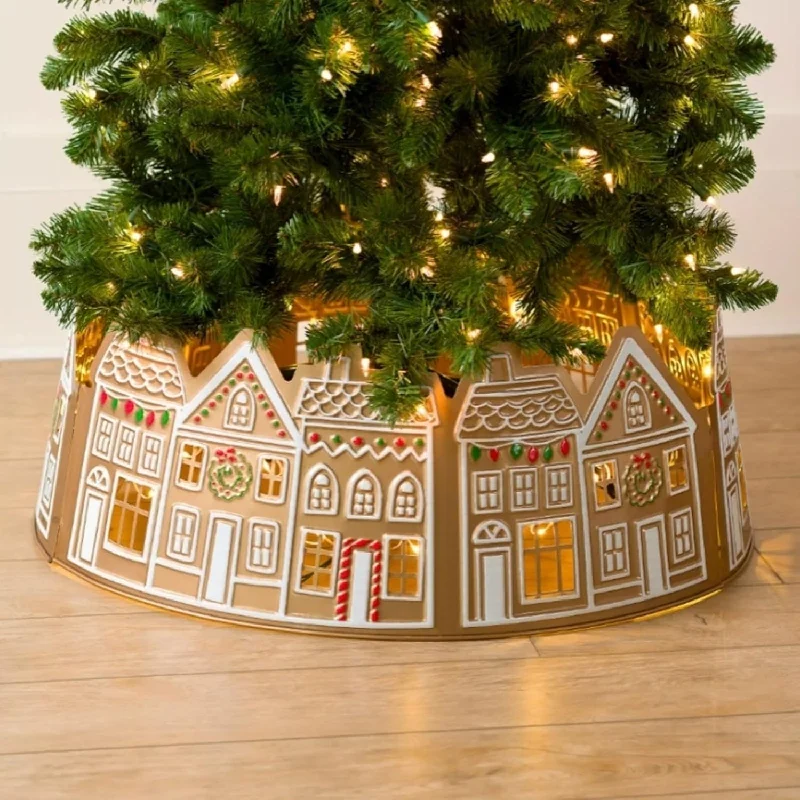 Gingerbread House Christmas Tree Collar - LED Skirt for Xmas Pencil Tree Decorations denim skirt stylish