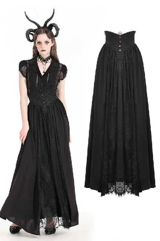 Gothic heart embroidered black maxi skirt KW345 ribbed skirt waist