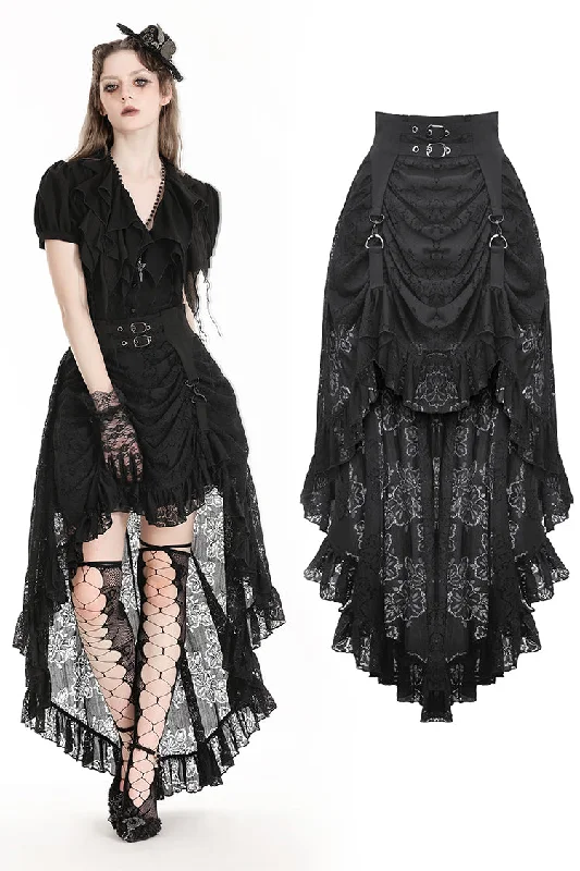 Gothic princess black lace hi-low skirt KW343 wool skirt sturdy