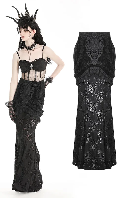 Gothic velvet patch lace elegant mermaid skirt KW347 pleated skirt texture