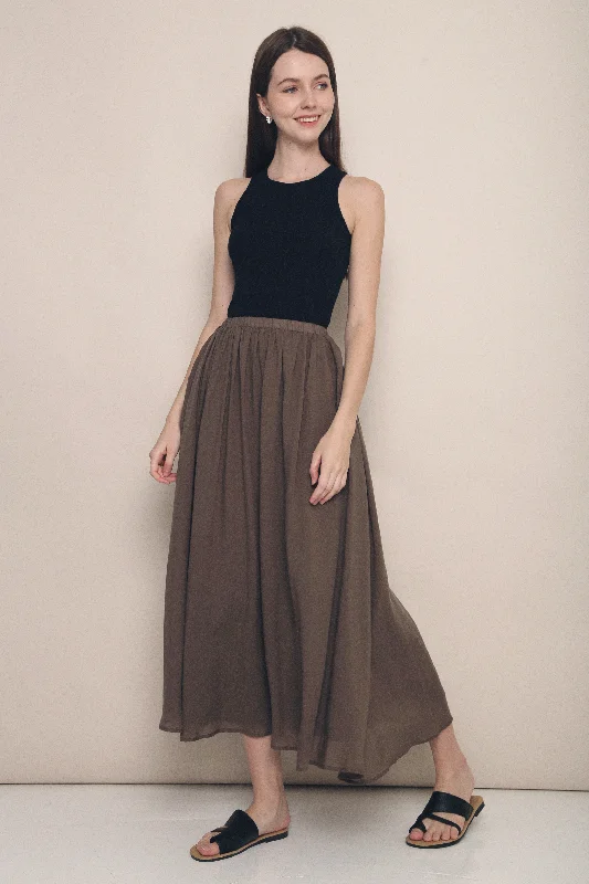 Hathaway Airy Maxi Skirt Brown leather skirt refined