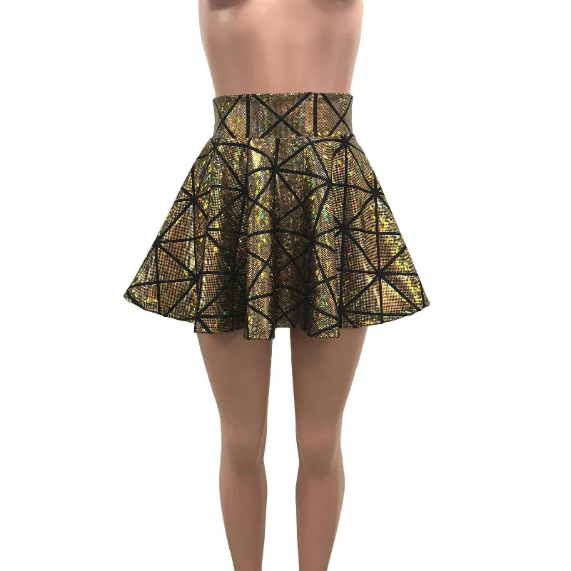 Skater Skirt - Gold Glass Pane Holographic velvet skirt rich