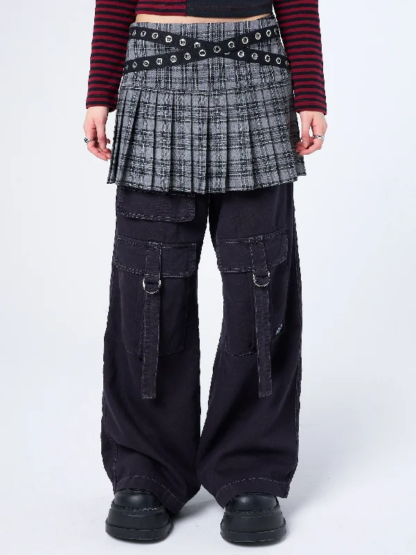 Meryl Grey & Black Tartan Mini Skirt silk skirt sleek