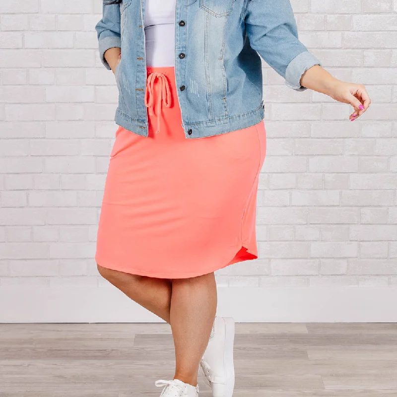 Nice And Comfortable Skirt, Neon Coral Pink midi skirt versatile