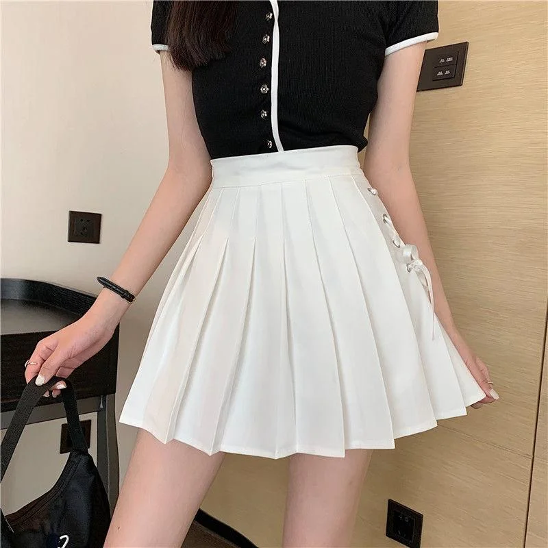 Pleated Skirt Women's Spring Summer All-match Strappy Short Skirt Korean Version of The College Style Skirt with Lining High Waist A-line Skirt chiffon skirt delicate