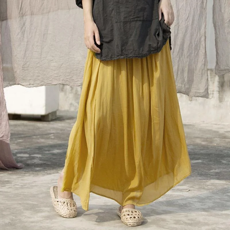 Harmony Pleated Vintage Yellow Skirt | Lotus denim skirt fashionable