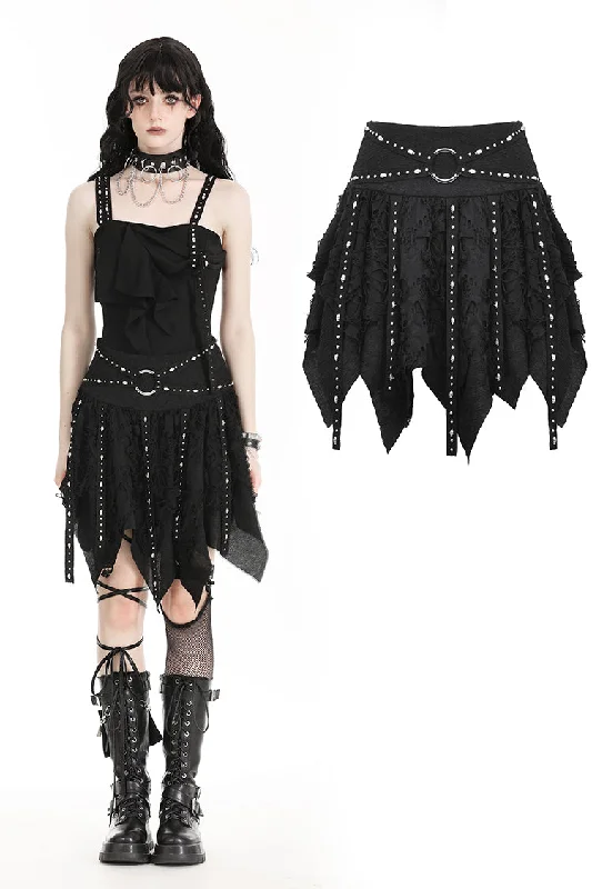 Punk irregular tattered skull  midi-skirt KW340 denim skirt classic